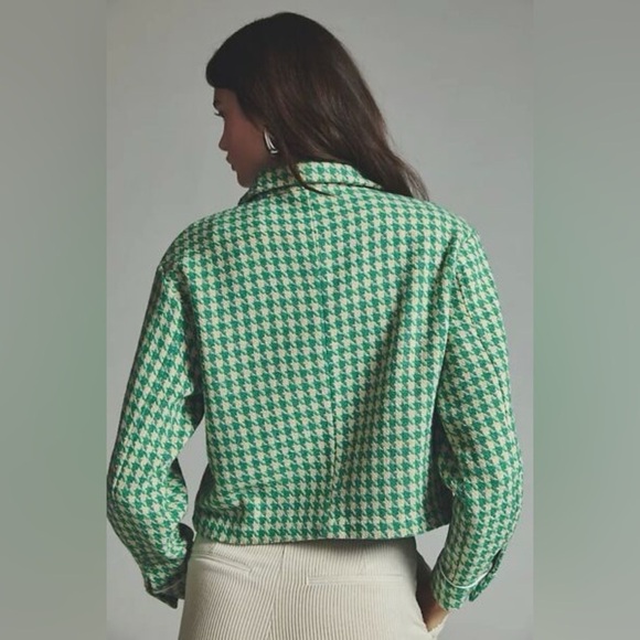 Anthropologie Dolan green and cream cropped houndstooth blazer - Picture 4 of 12